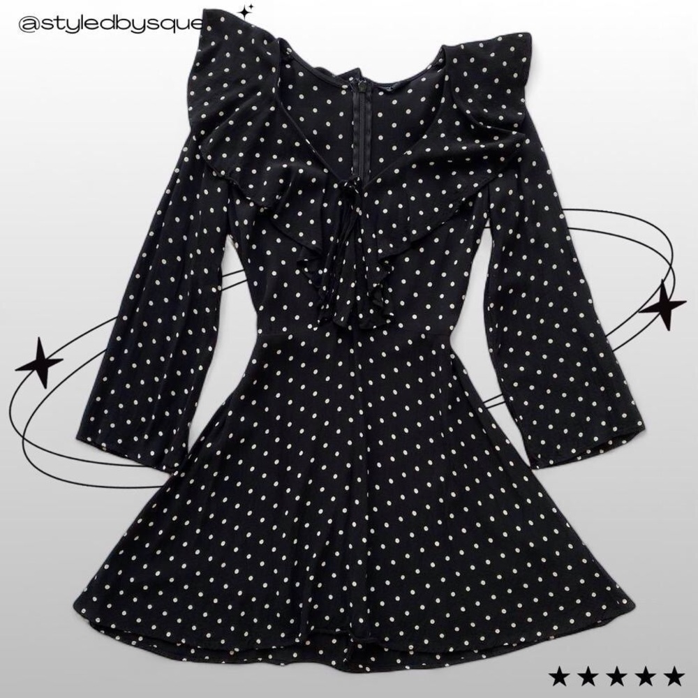 Topshop Y2K Black White Polka Dot Skater Ruffle Mini Dress Small